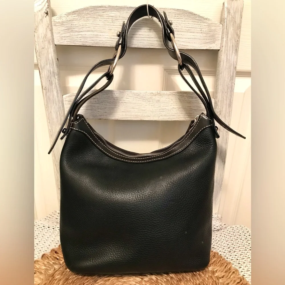 Vintage Dooney & Bourke Black Pebbled Leather Hobo Bag Y2K